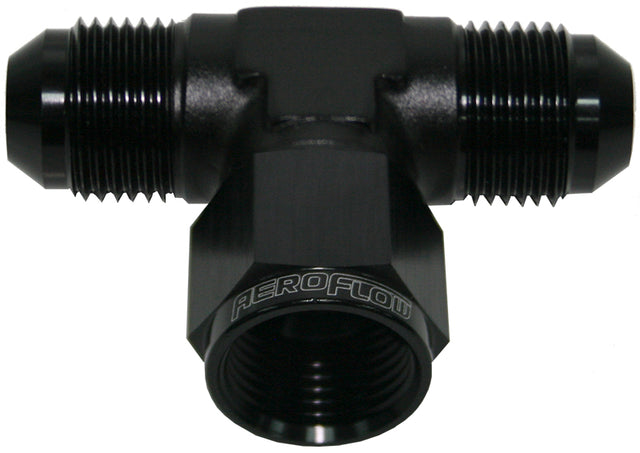 AN Tee -6AN Female Nut Black Swivel Nut On Side AF144-06BLK - Aeroflow