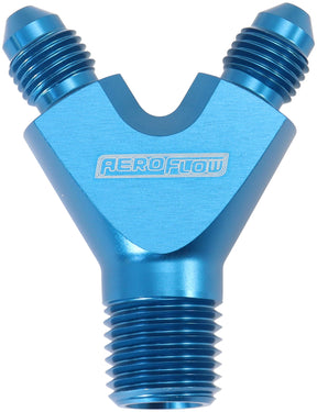 1/8" NPT Y Block To 2 x -3AN Male Fittings Nitrous Nos Blue AF147-02-03 - Aeroflow