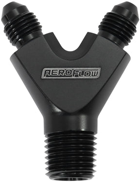 1/8" NPT Y Block To 2 x -3AN Male Fittings Nitrous Nos Blac AF147-02-03BLK - Aeroflow