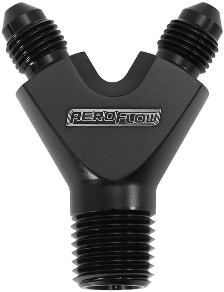 1/8" NPT Y Block To 2 x -3AN Male Fittings Nitrous Nos Blac AF147-02-03BLK - Aeroflow