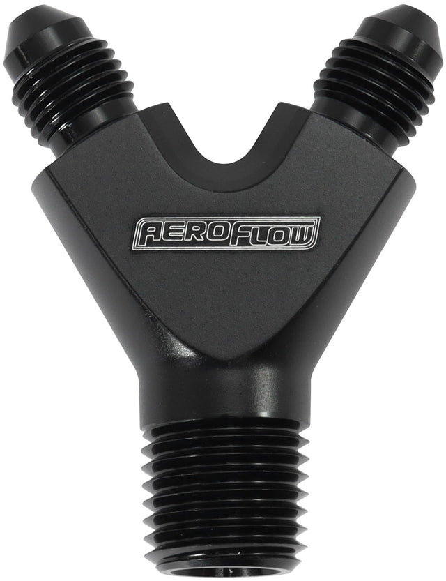 1/8" NPT Y Block To 2 x -3AN Male Fittings Nitrous Nos Blac AF147-02-03BLK - Aeroflow
