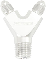 1/8" NPT Y Block To 2 x -3AN Male Fittings Nitrous Nos Silv AF147-02-03S - Aeroflow