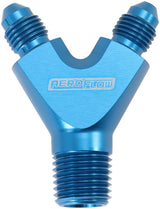 1/4" NPT Y Block To 2 x -3AN Male Fittings Nitrous Nos Blue AF147-04-03 - Aeroflow