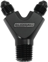 1/4" NPT Y Block To 2 x -3AN Male Fittings Nitrous Nos Blac AF147-04-03BLK - Aeroflow