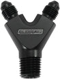1/4" NPT Y Block To 2 x -3AN Male Fittings Nitrous Nos Blac AF147-04-03BLK - Aeroflow
