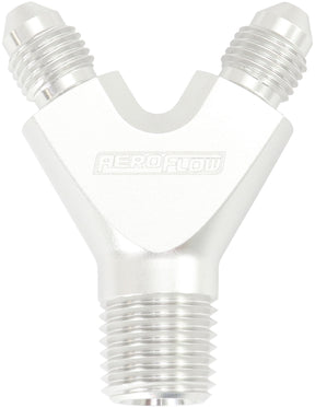 1/4" NPT Y Block To 2 x -3AN Male Fittings Nitrous Nos Silv AF147-04-03S - Aeroflow