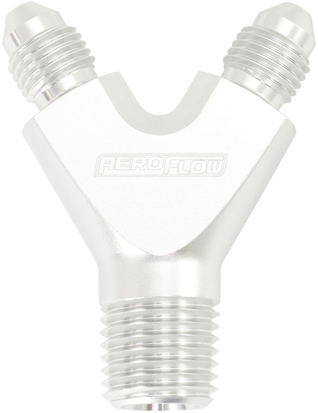 1/4" NPT Y Block To 2 x -3AN Male Fittings Nitrous Nos Silv AF147-04-03S - Aeroflow