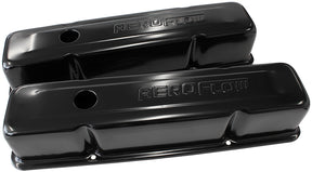 Steel Valve Covers, SBC Tall Black With Logo AF1822-5000 - Aeroflow