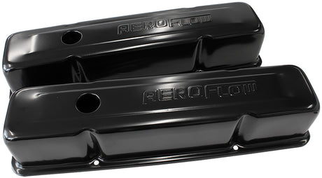 Steel Valve Covers, SBC Tall Black With Logo AF1822-5000 - Aeroflow