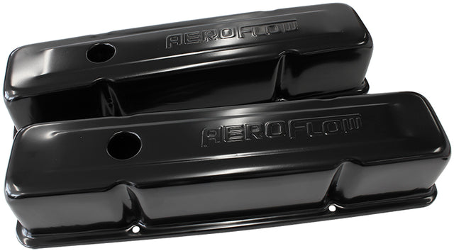 Steel Valve Covers, SBC Tall Black With Logo AF1822-5000 - Aeroflow