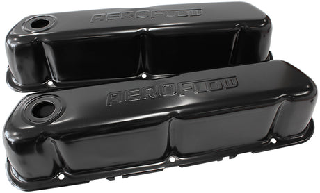 Steel Valve Covers, SBF Black With Logo AF1822-5002 - Aeroflow