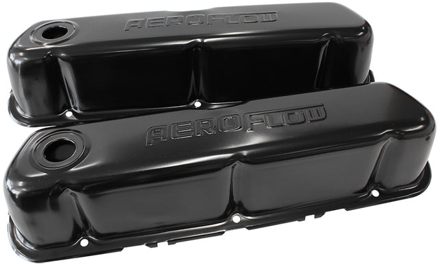 Steel Valve Covers, SBF Black With Logo AF1822-5002 - Aeroflow