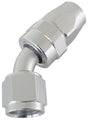 Alloy 45 Deg Hose End -4AN Silver Full Swivel Suit Teflon AF202-04DS - Aeroflow