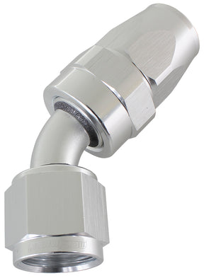 Alloy 45 Deg Hose End -10AN Silver Full Swivel Suit Teflon AF202-10DS - Aeroflow