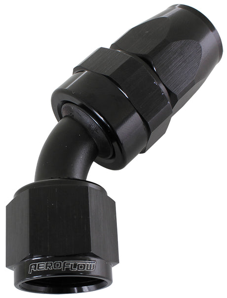 Alloy 45 Deg Hose End -20AN Black Full Swivel Suit Teflon AF202-20DBLK - Aeroflow