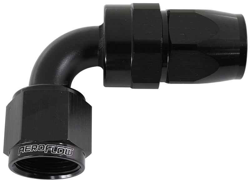 Alloy 90 Deg Hose End -3AN Black Swivel Nut Suit Teflon AF203-03DBLK - Aeroflow