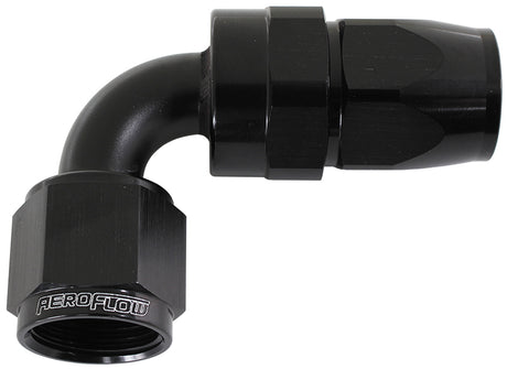 Alloy 90 Deg Hose End -4AN Black Full Swivel Suit Teflon AF203-04DBLK - Aeroflow