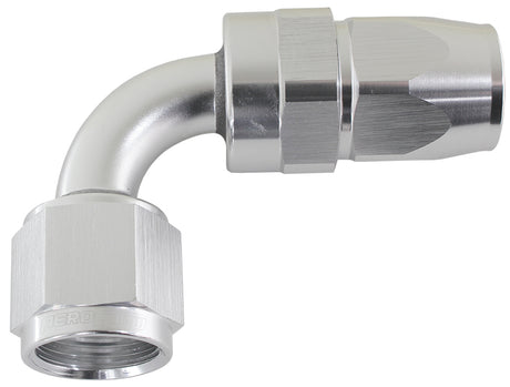 Alloy 90 Deg Hose End -4AN Silver Full Swivel Suit Teflon AF203-04DS - Aeroflow