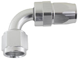 Alloy 90 Deg Hose End -6AN Silver Full Swivel Suit Teflon AF203-06DS - Aeroflow