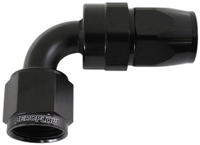 Alloy 90 Deg Hose End -8AN Black Full Swivel Suit Teflon AF203-08DBLK - Aeroflow