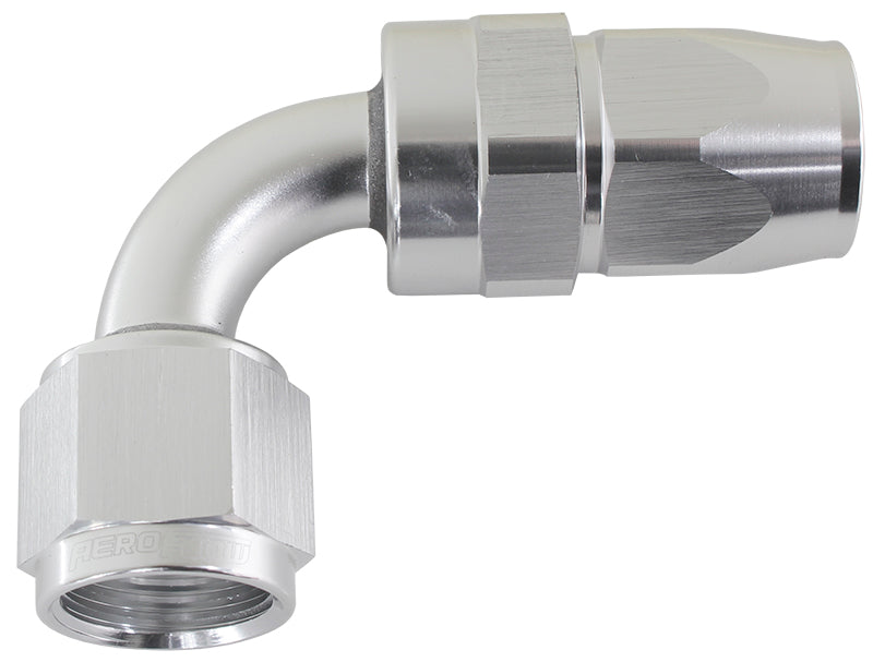 Alloy 90 Deg Hose End -8AN Silver Full Swivel Suit Teflon AF203-08DS - Aeroflow