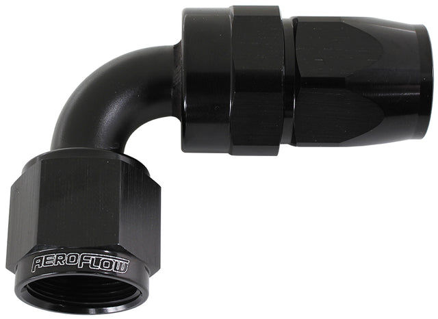 Alloy 90 Deg Hose End -20AN Black Full Swivel Suit Teflon AF203-20DBLK - Aeroflow