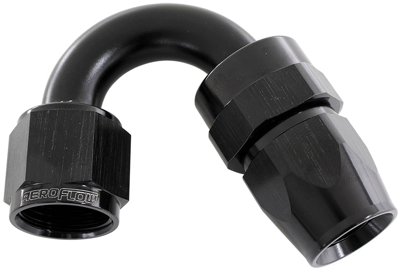 Alloy 150 Deg Hose End -6AN Black Full Swivel Suit Teflon AF205-06DBLK - Aeroflow