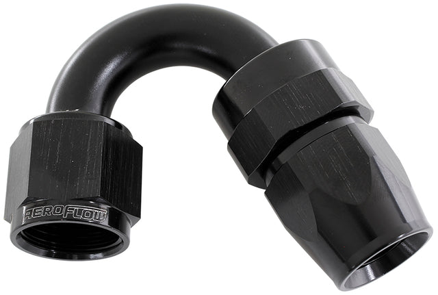 Alloy 150 Deg Hose End -10AN Black Full Swivel Suit Teflon AF205-10DBLK - Aeroflow