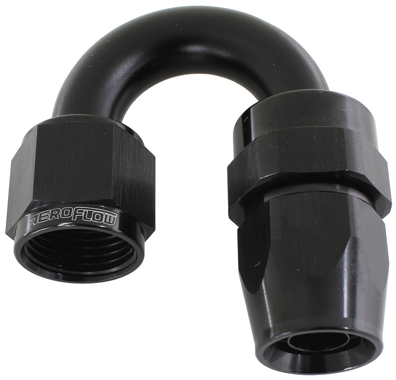 Alloy 180 Deg Hose End -4AN Black Full Swivel Suit Teflon AF206-04DBLK - Aeroflow