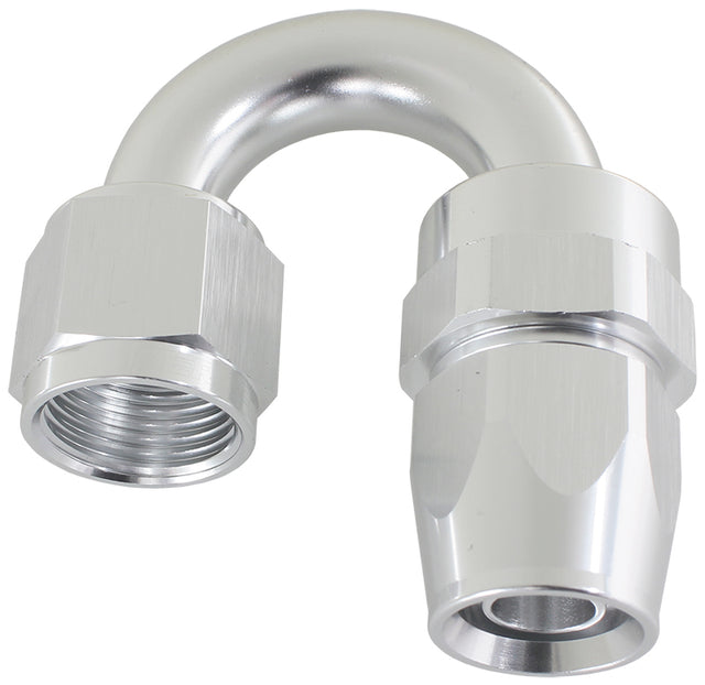 Alloy 180 Deg Hose End -6AN Silver Full Swivel Suit Teflon AF206-06DS - Aeroflow