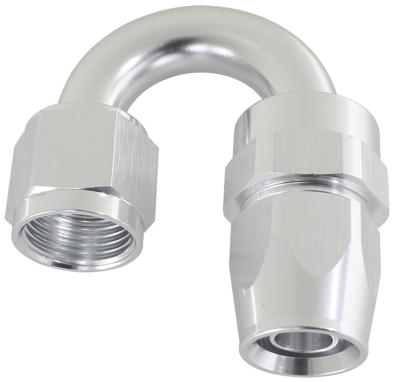 Alloy 180 Deg Hose End -8AN Silver Full Swivel Suit Teflon AF206-08DS - Aeroflow