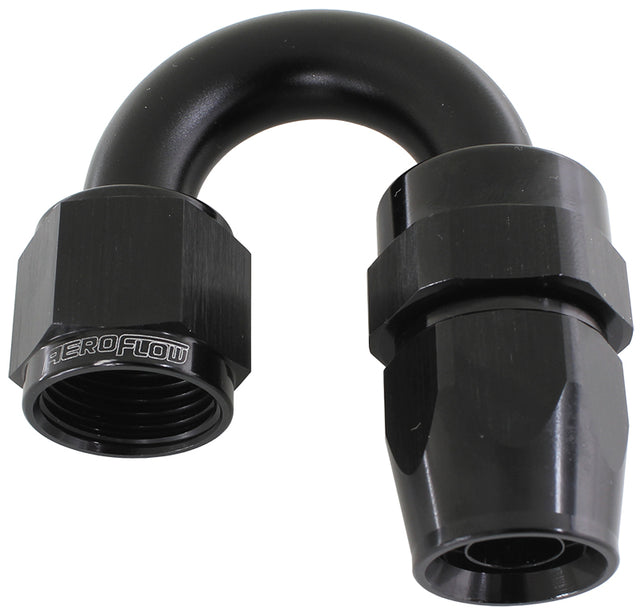Alloy 180 Deg Hose End -16AN Black Full Swivel Suit Teflon AF206-16DBLK - Aeroflow