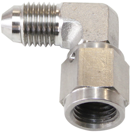 S/S 90 Deg Female - Male -4AN Stainless Steel Swivel Nut AF207-04 - Aeroflow