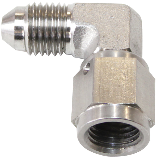 S/S 90 Deg Female - Male -4AN Stainless Steel Swivel Nut AF207-04 - Aeroflow