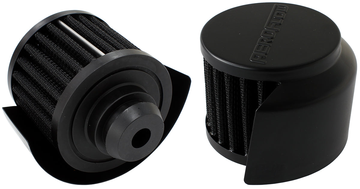 1-1/4" Push In Breather With Shield 3" O.D 2-1/2" H Black Top AF2271-1516 - Aeroflow