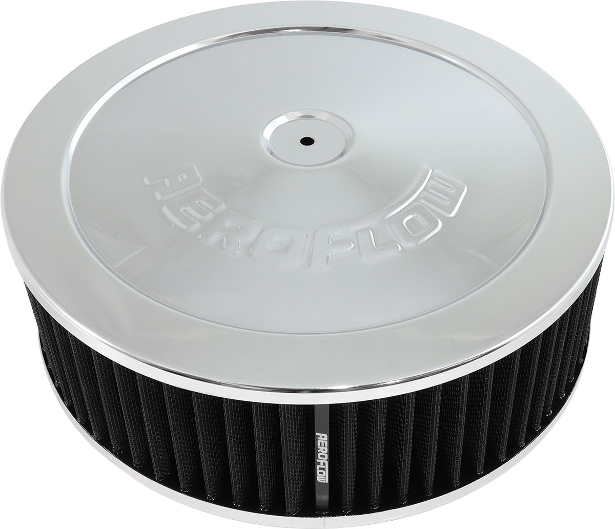 11" x 3-1/2" Air Cleaner ASSY5-1/8" Flat Base Chrome Cotton AF2851-1180 - Aeroflow