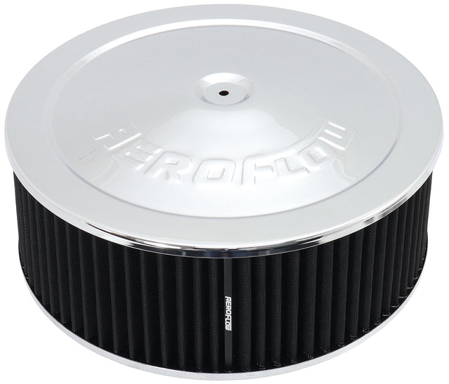 14" x 5" Air Cleaner Assy 5-1/8" Drop Base Chrome Cotton AF2851-1300 - Aeroflow