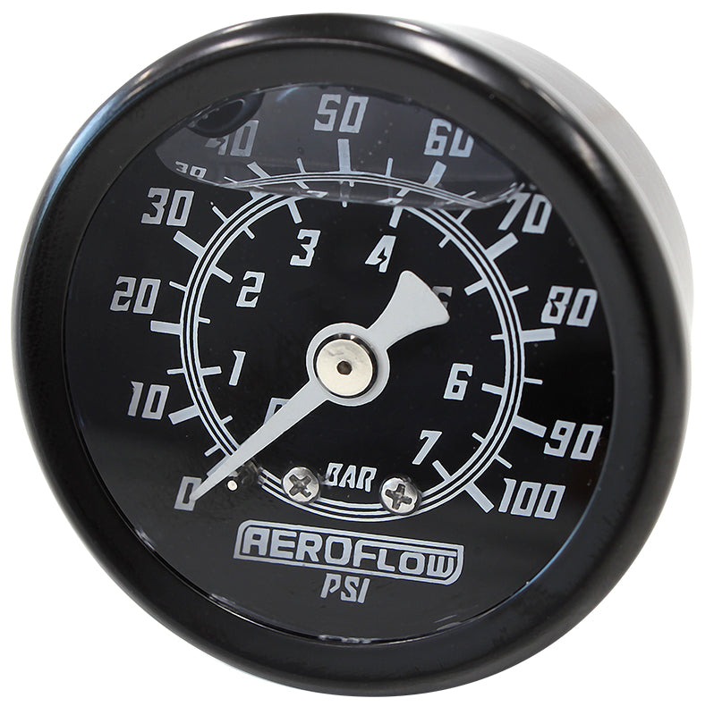 1-1/2" 0-100 PSI Liq Fil Gauge Black Face White Pointer AF30-2201 - Aeroflow