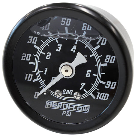 1-1/2" 0-100 PSI Liq Fil Gauge Black Face White Pointer AF30-2201 - Aeroflow