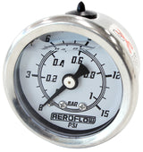 1-1/2" 0-15 PSI Liq Fill Gauge White Face Black Pointer AF30-2202 - Aeroflow