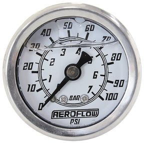 1-1/2" 0-100 PSI Liq Fil Gauge White Face Black Pointer AF30-2203 - Aeroflow