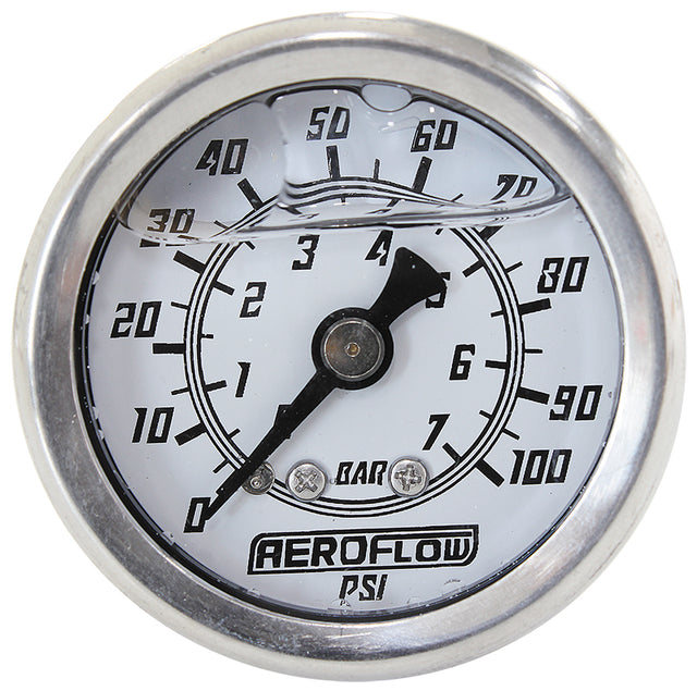 1-1/2" 0-100 PSI Liq Fil Gauge White Face Black Pointer AF30-2203 - Aeroflow