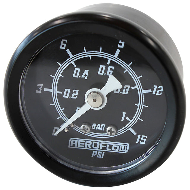 1-1/2" 0-15 PSI Press Gauge Black Face White Pointer AF30-2204 - Aeroflow