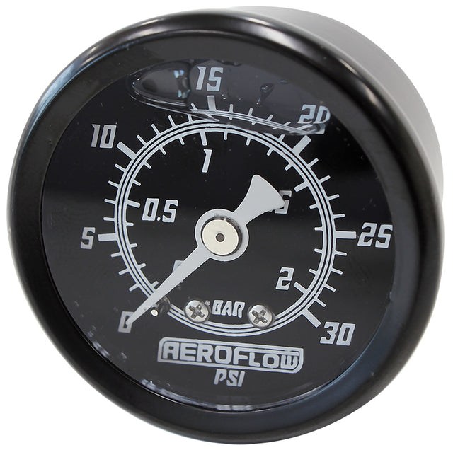 1-1/2" 0-30 PSI Liq Fill Gauge Black Face White Pointer AF30-2208 - Aeroflow