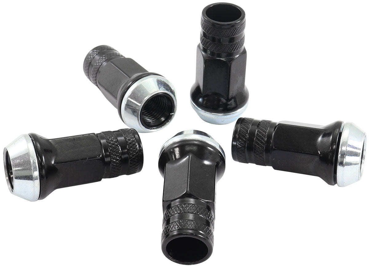 M12 x 1.25mm Acorn Long Open Wheel Nuts Black (5 Pack) AF3015-3000 - Aeroflow