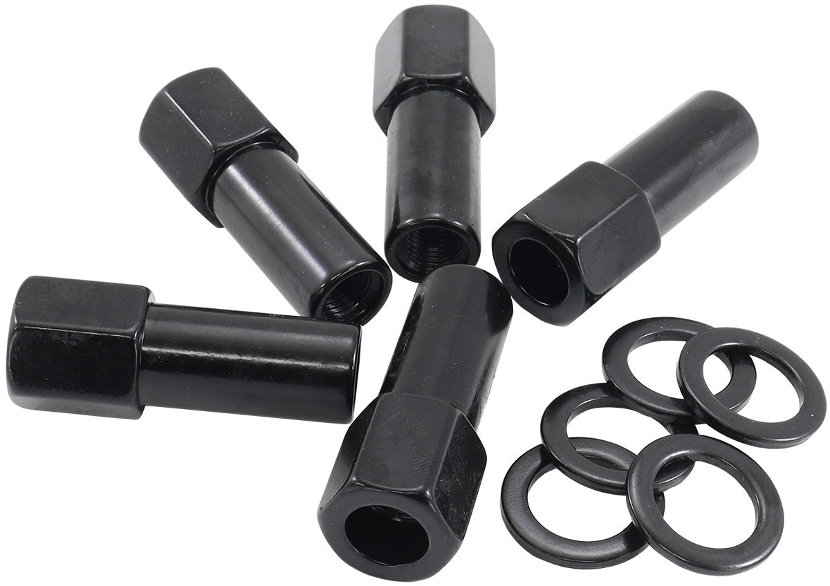 M12 x 1.50mm 1.38" Shank Open Wheel Nuts Black (5 Pack) AF3016-9000 - Aeroflow