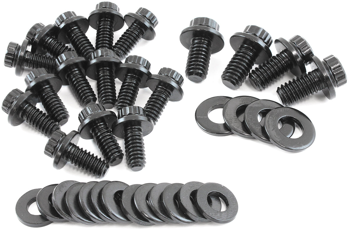 Small Block Chev Oil Pan Bolt Kit Std Gask 12 Point Black SBC AF37-2350 - Aeroflow