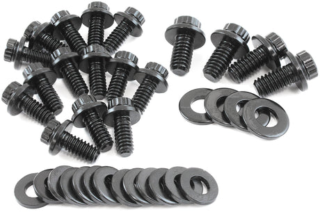 Small Block Chev Oil Pan Bolt Kit Std Gask 12 Point Black SBC AF37-2350 - Aeroflow