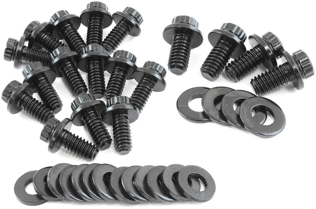 Small Block Chev Oil Pan Bolt Kit Std Gask 12 Point Black SBC AF37-2350 - Aeroflow