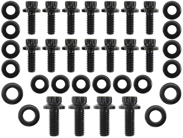 Small Block Chev Oil Pan Bolt Kit 1 Piec Gask 12 Point Black SBC AF37-2351 - Aeroflow